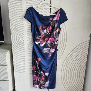 Satin Cap Sleeve Ruched Midi Floral Dress
